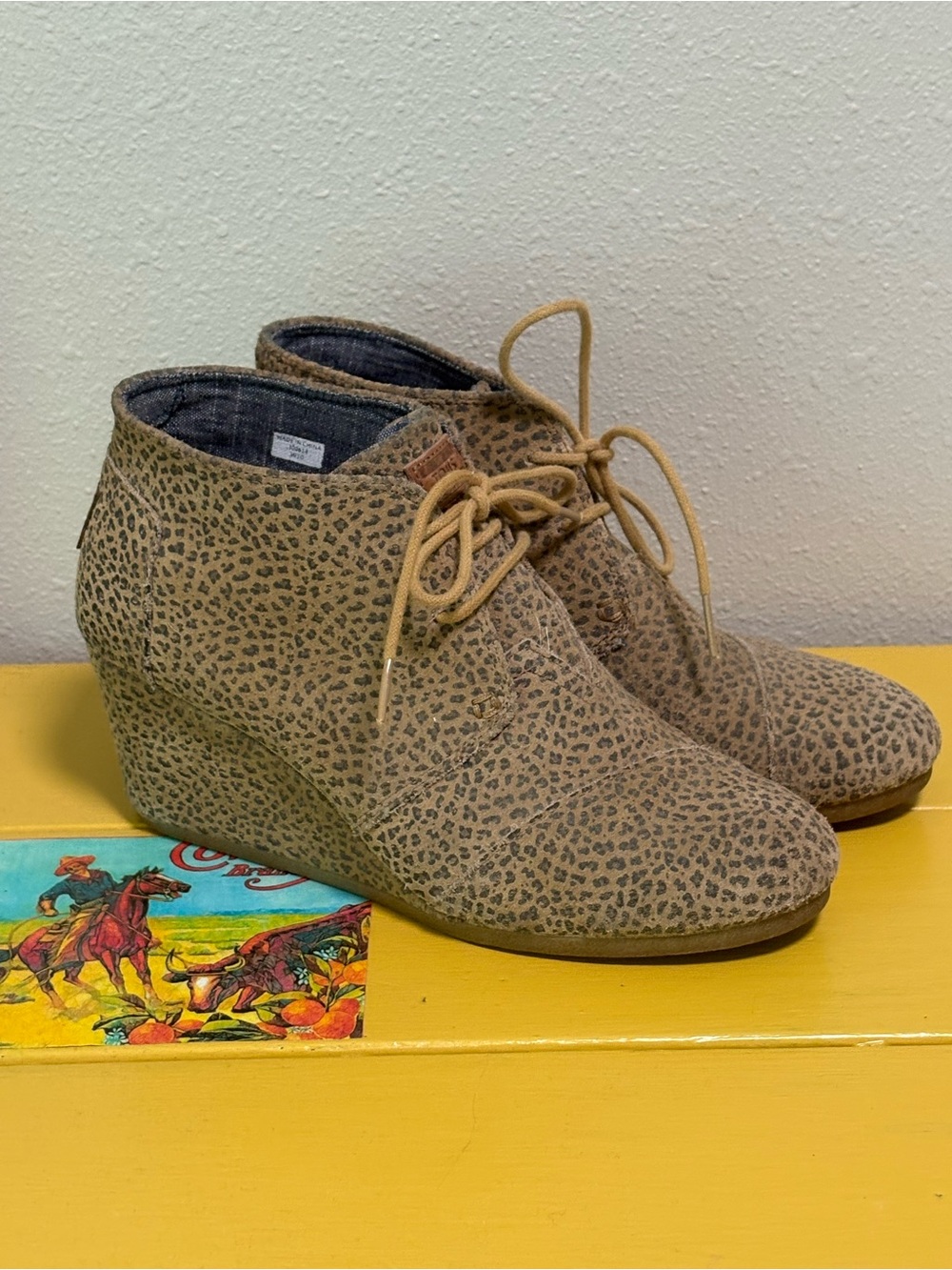 Toms Leopard-Print Lace-Up Ankle Booties in Tan